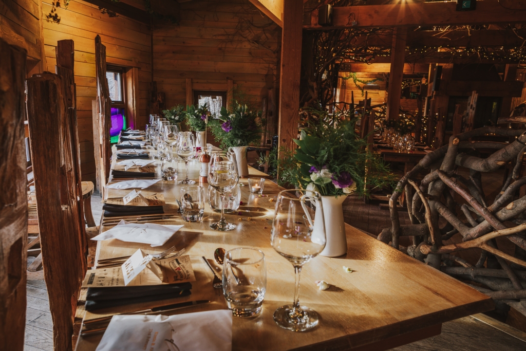 Table set up for a wedding within Alnwick Treehouse