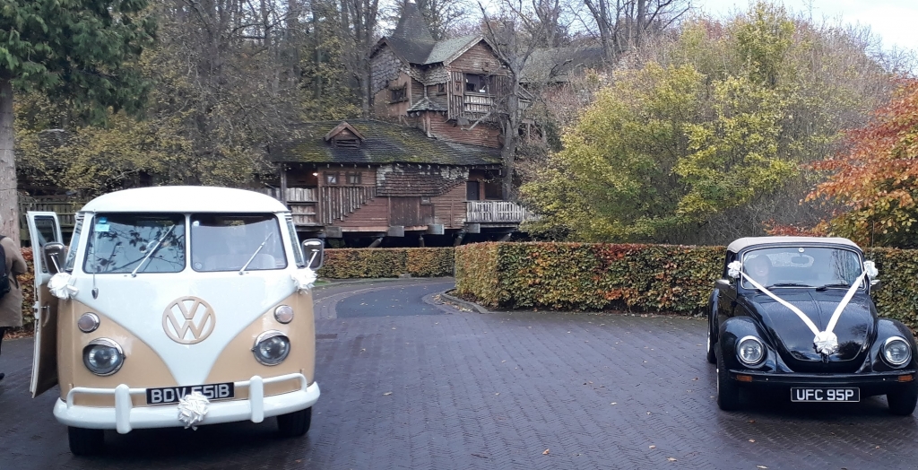 Beetle and Camper outside of The Alnwick Tree-house