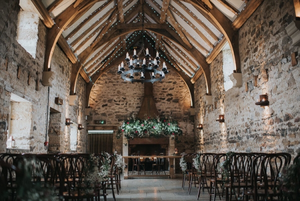 Healey Barn set up for a ceremony main barn in winter