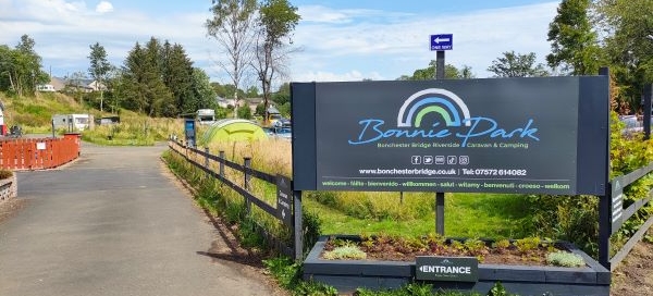 Entrance Sign for Bonnie Park Campsite at Bonchester Bridge